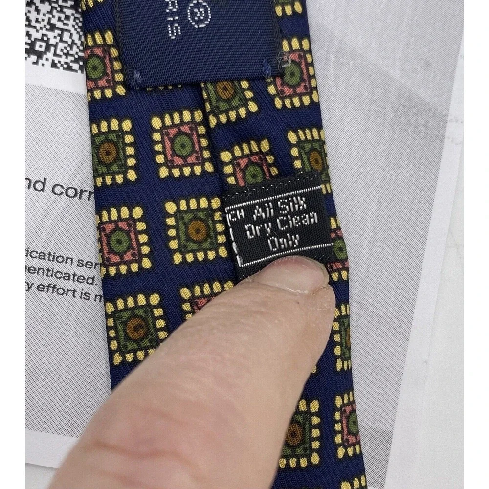 Burberrys Authenticatede 100 % Silk Tie‎ Blue Yellow Orange Geometric Fouland